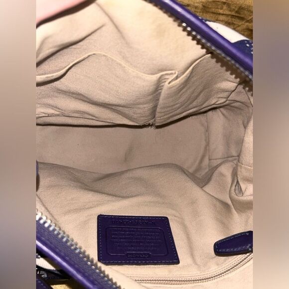 Coach Purple Zebra patterned Royal Purple canvas/leather crossbody. Like new. - Picture 9 of 10